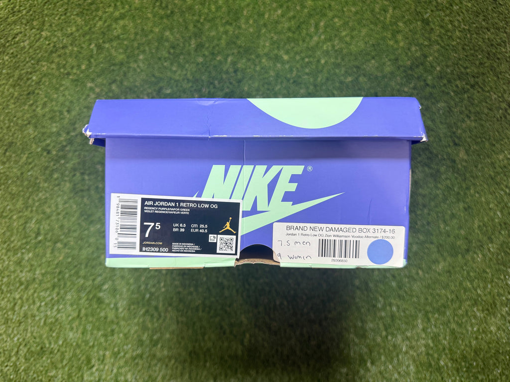 Men’s Zion Williamson x Air Jordan 1 Retro Low OG 'Voodoo Alternate size 7.5 (Damaged Box)